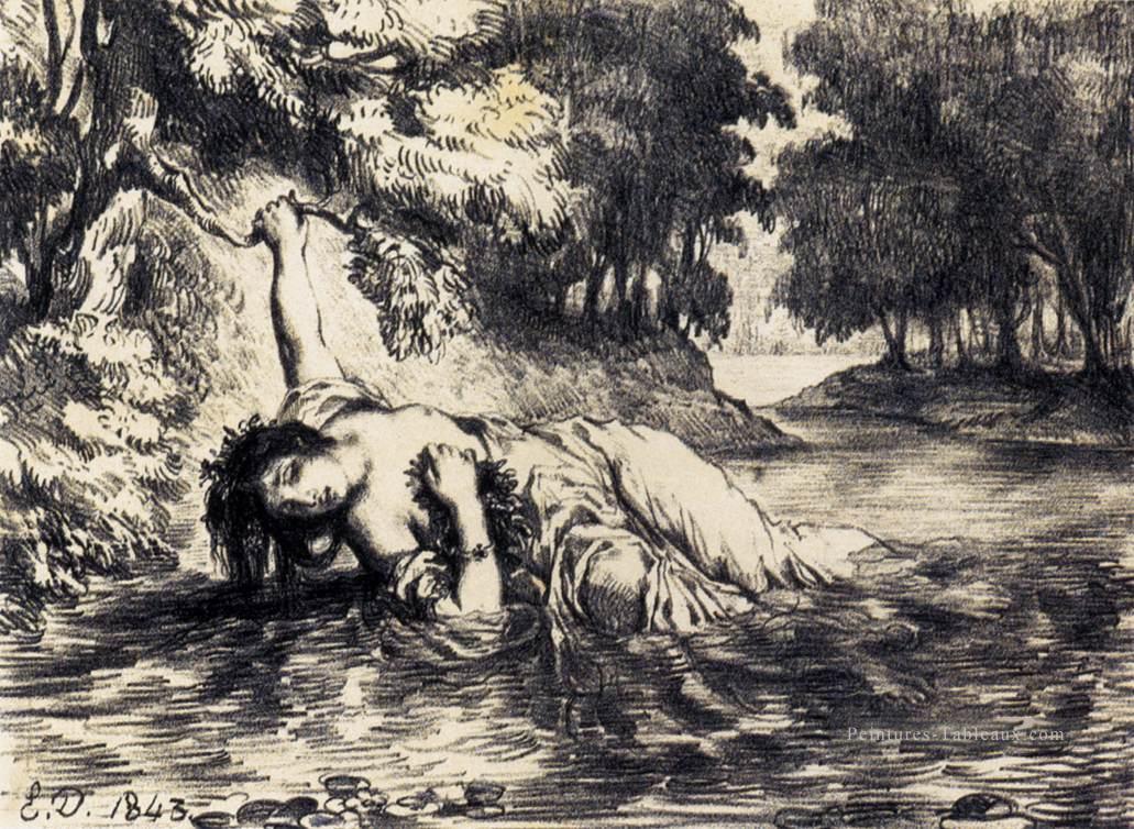 La mort d’Ophélie romantique Eugène Delacroix Peintures à l'huile